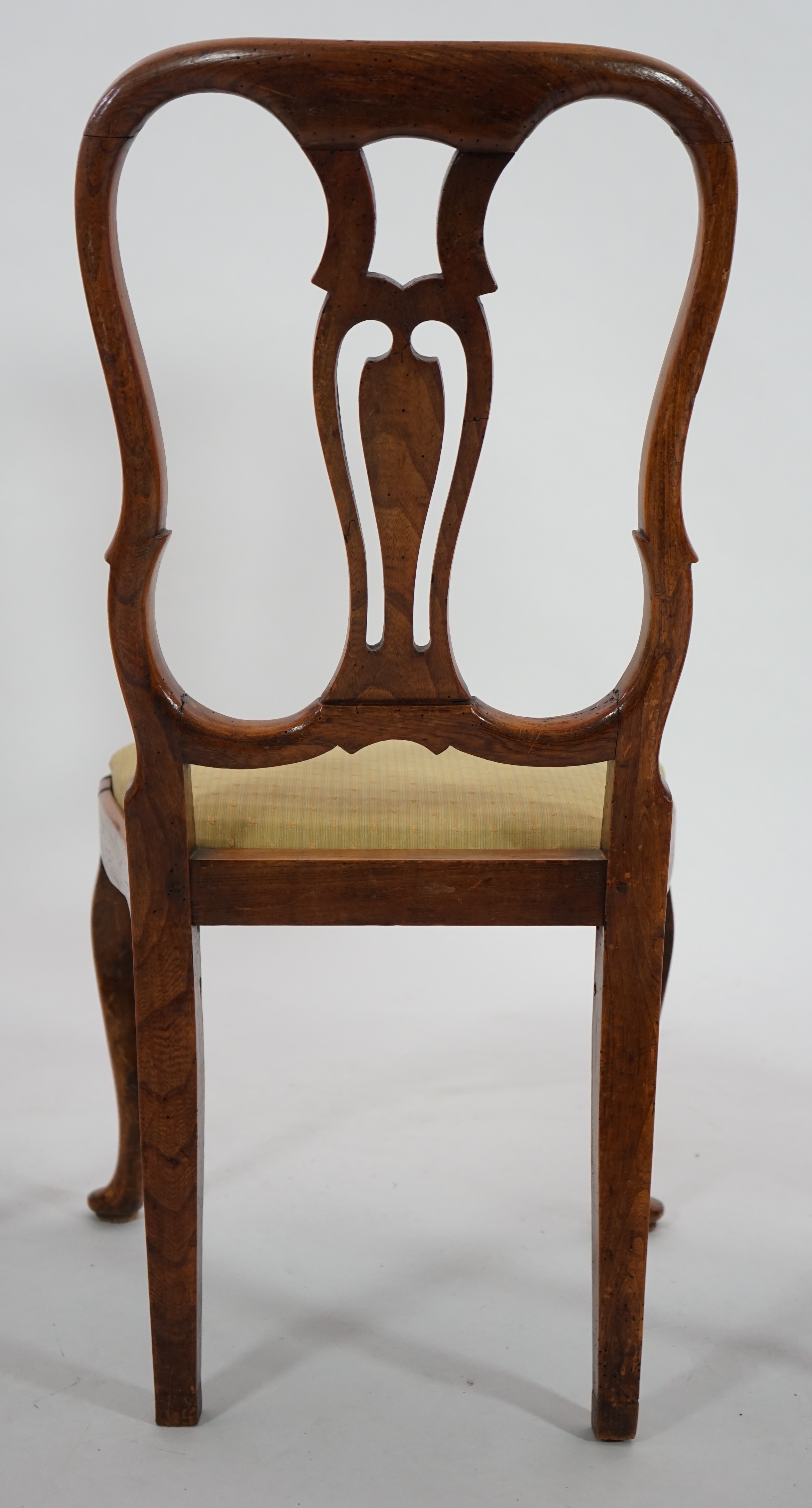 A set of six 18th century Dutch walnut and marquetry dining chairs
